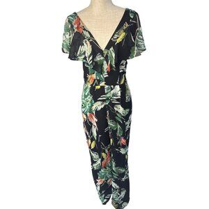 Adelyn Rae Womens Floral Print V Neck Short Sleeve Jumpsuit S